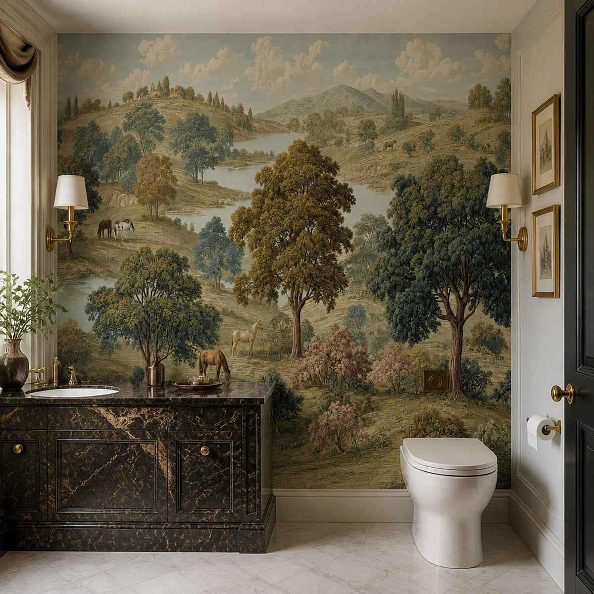 Pastoral Landscape Wallpaper Rolling Hills Removable Horses Wall Decor