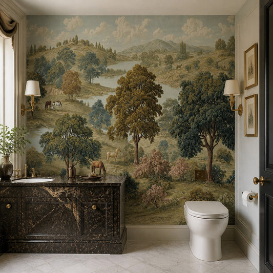 Pastoral Landscape Wallpaper Rolling Hills Removable Horses Wall Decor