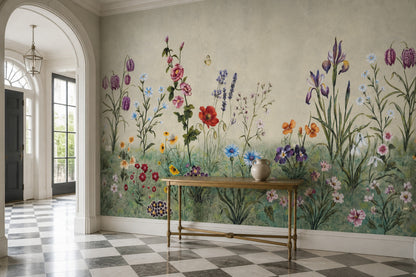 Muted Green Wallpaper Wildflower Botanical Removable Wall Decor