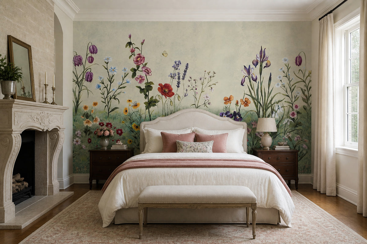 Muted Green Wallpaper Wildflower Botanical Removable Wall Decor