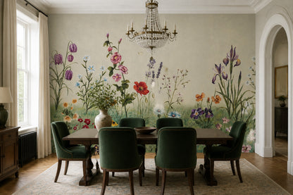 Muted Green Wallpaper Wildflower Botanical Removable Wall Decor