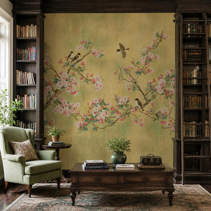 Muted Green Wallpaper Chinoiserie Vintage Wall Mural