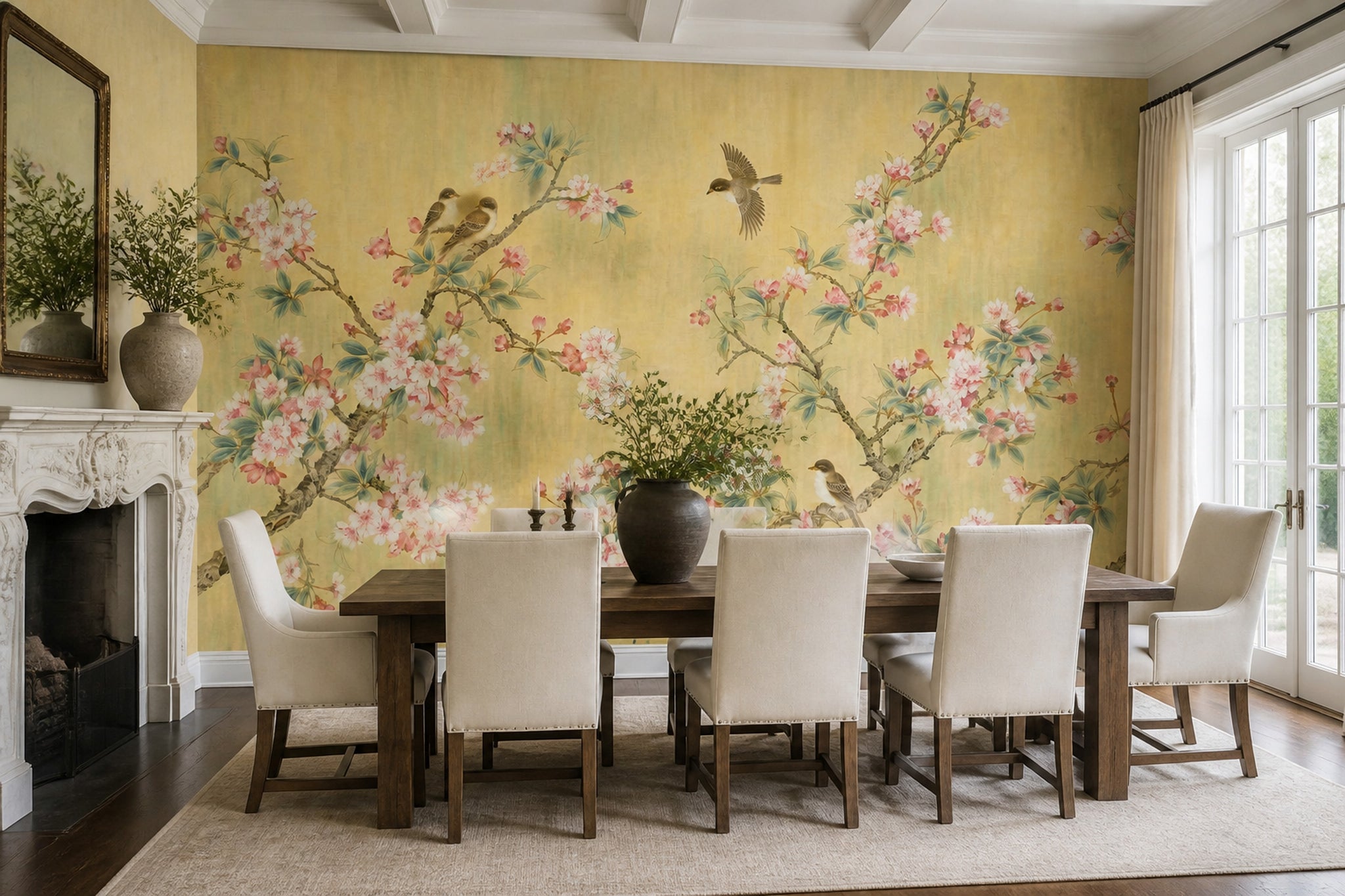 Muted Green Wallpaper Chinoiserie Vintage Wall Mural
