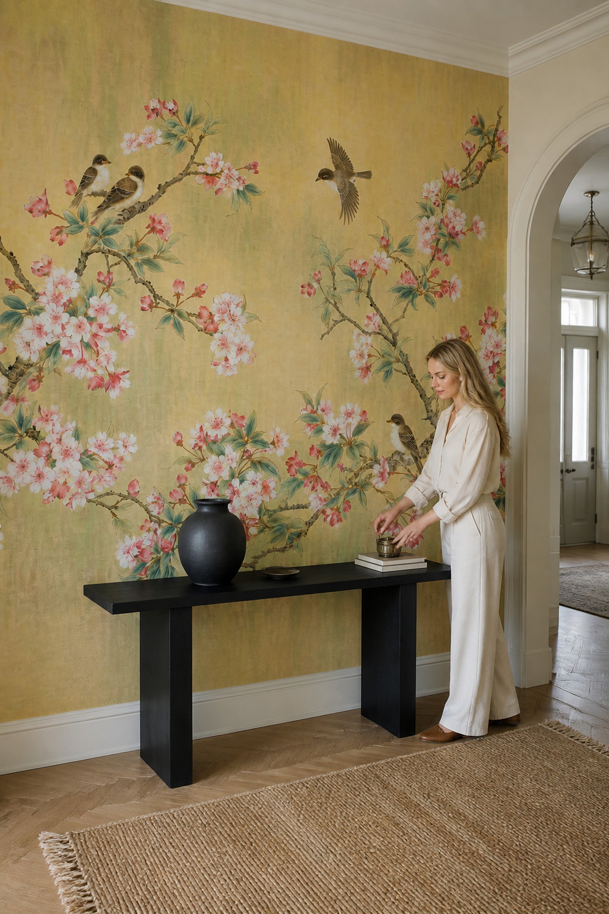 Muted Green Wallpaper Chinoiserie Vintage Wall Mural
