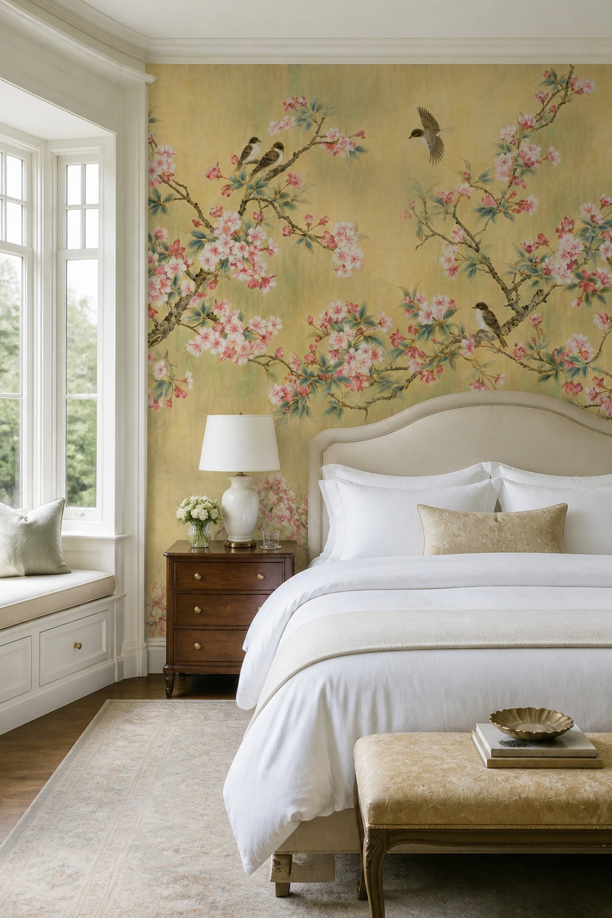 Muted Green Wallpaper Chinoiserie Vintage Wall Mural