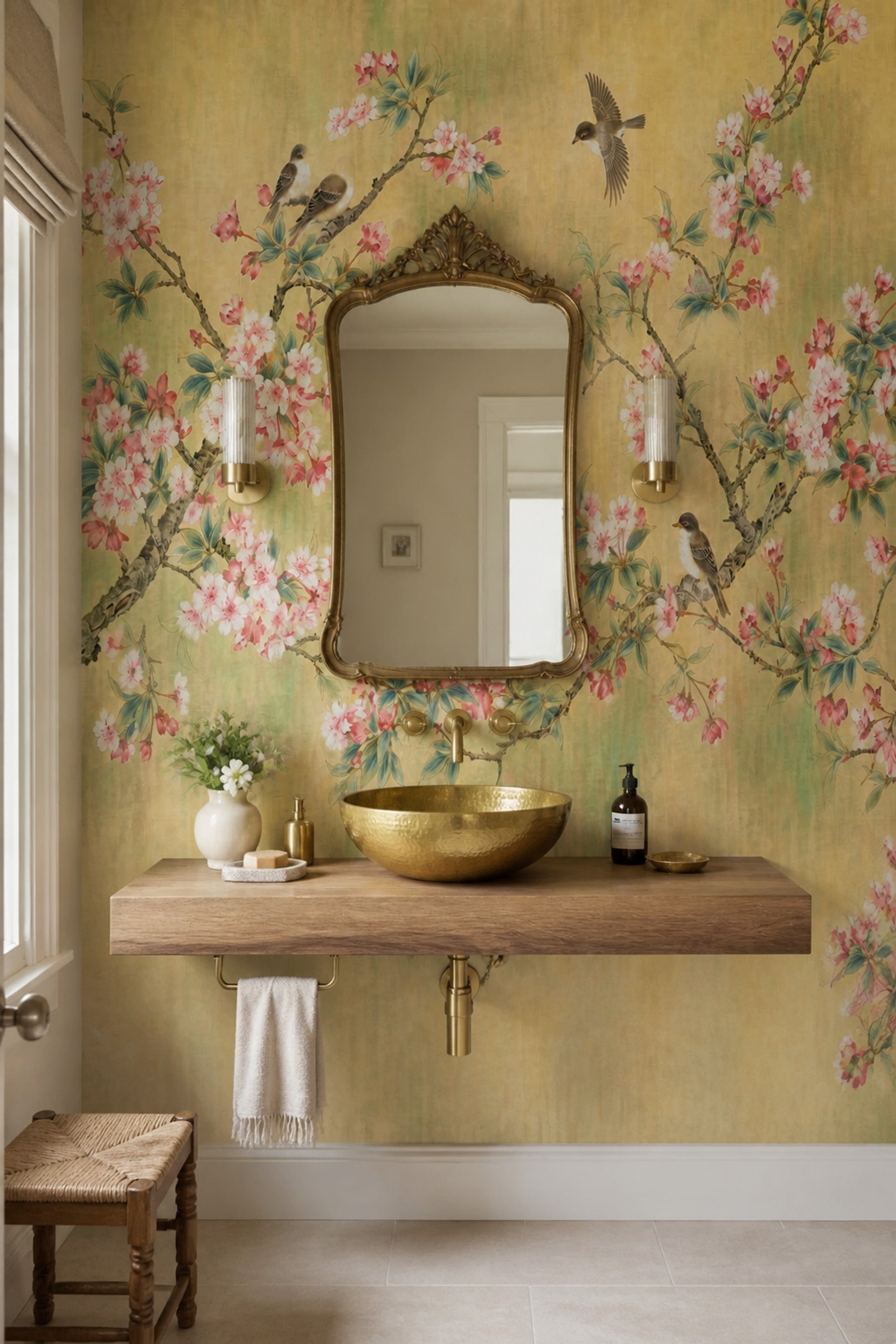 Muted Green Wallpaper Chinoiserie Vintage Wall Mural