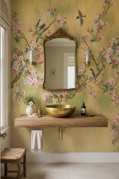Muted Green Wallpaper Chinoiserie Vintage Wall Mural