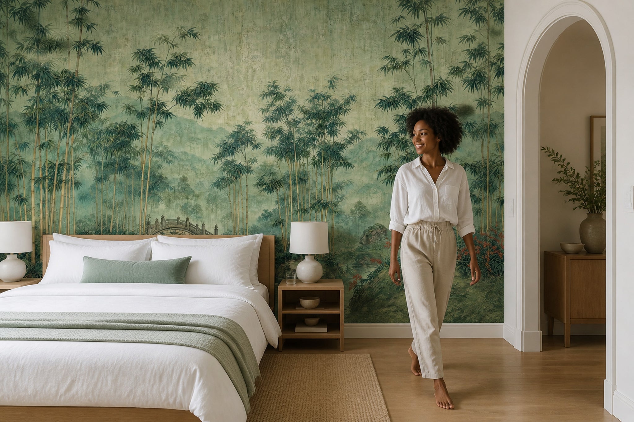 Muted Green Wallpaper Sage Green Removable Chinoiserie Wall Decor