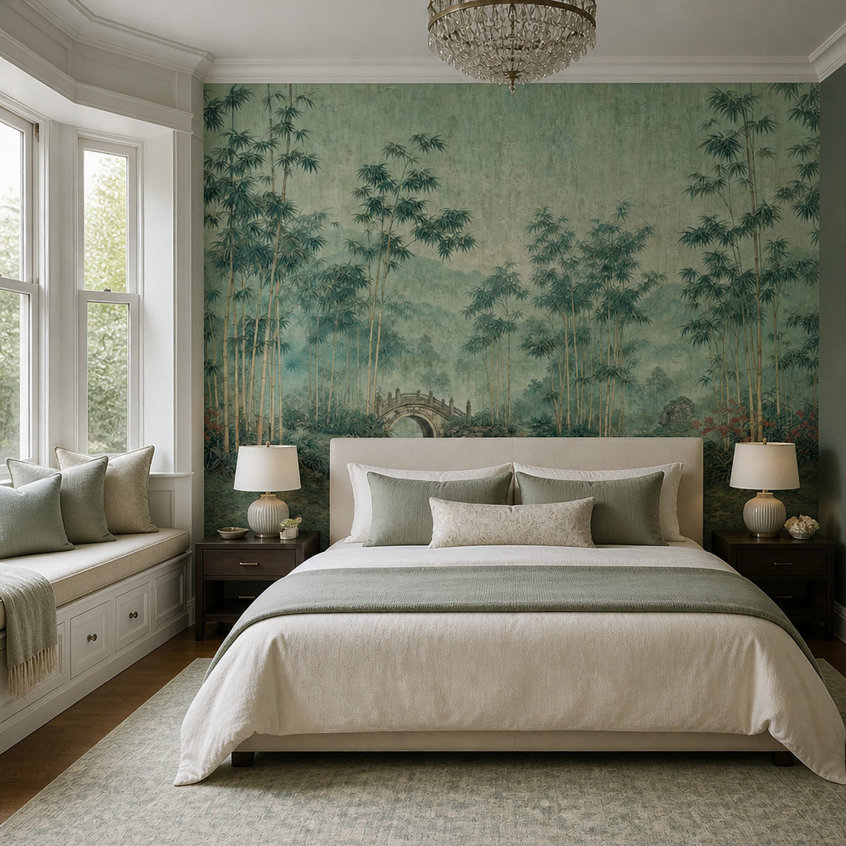Muted Green Wallpaper Sage Green Removable Chinoiserie Wall Decor
