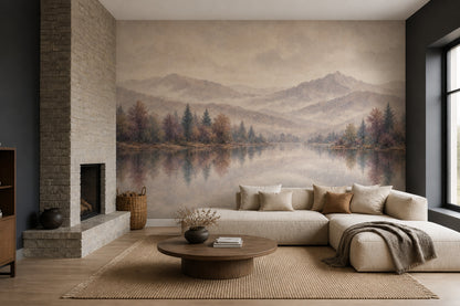 Cloudy Sky Wallpaper Misty Valley Mountain Removable Wall Decor