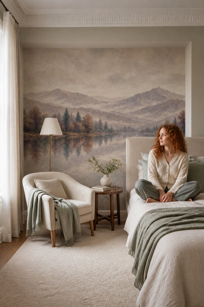 Cloudy Sky Wallpaper Misty Valley Mountain Removable Wall Decor