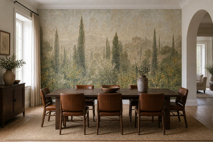 Muted Green Wallpaper Tuscan Landscape Vintage Wall Mural