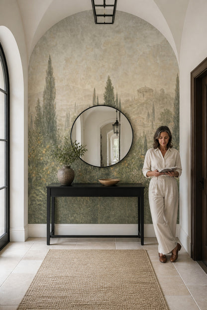 Muted Green Wallpaper Tuscan Landscape Vintage Wall Mural