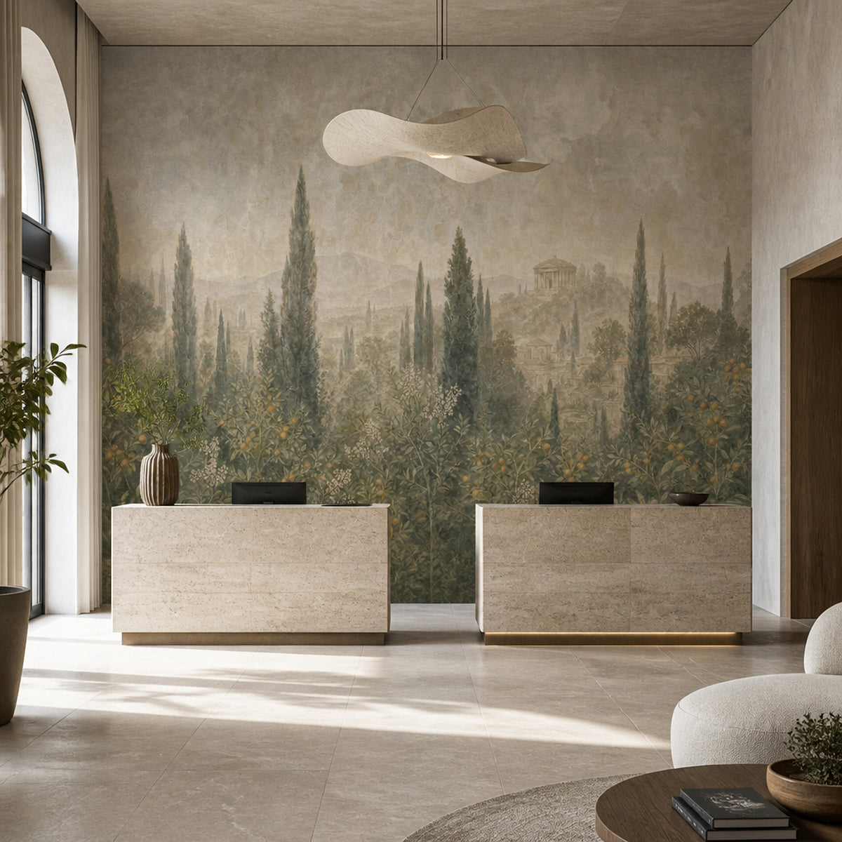 Muted Green Wallpaper Tuscan Landscape Vintage Wall Mural