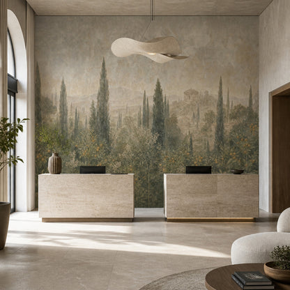 Muted Green Wallpaper Tuscan Landscape Vintage Wall Mural
