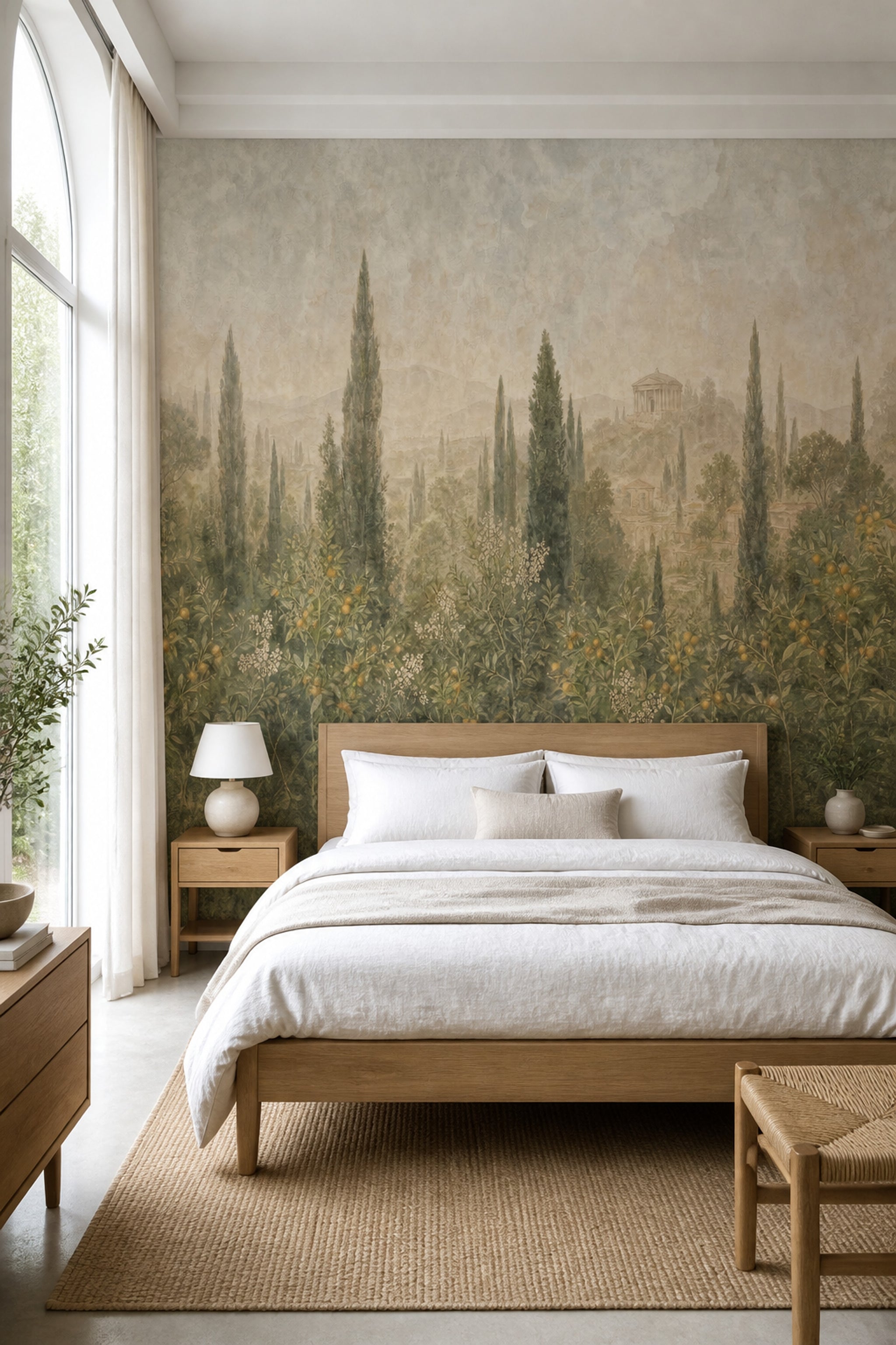 Muted Green Wallpaper Tuscan Landscape Vintage Wall Mural