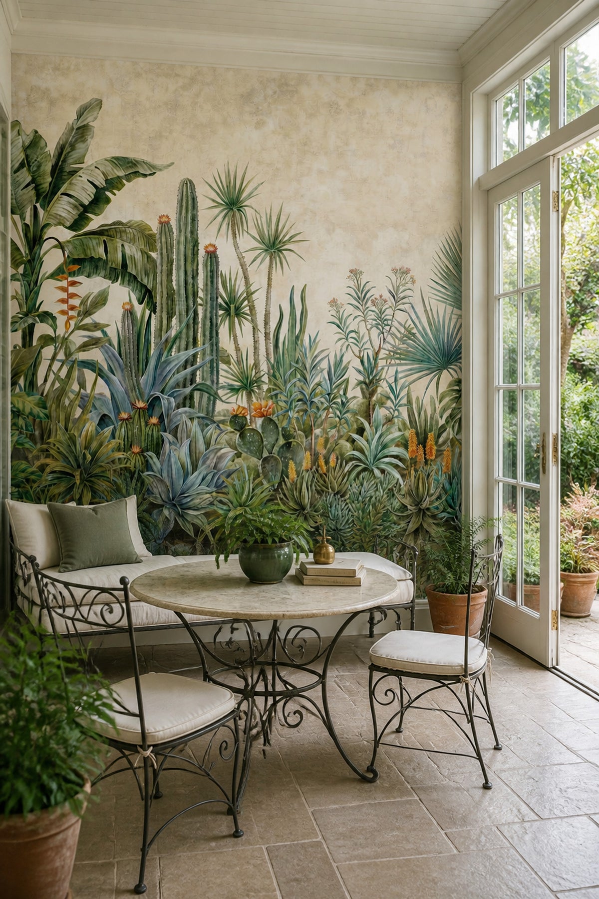 Tropical Botanical Wallpaper Green Foliage Removable Light Beige Background Wall Decor