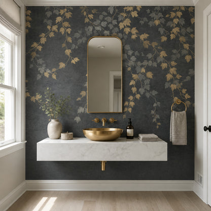 Concrete Texture Wallpaper Dark Floral Removable Wall Decor