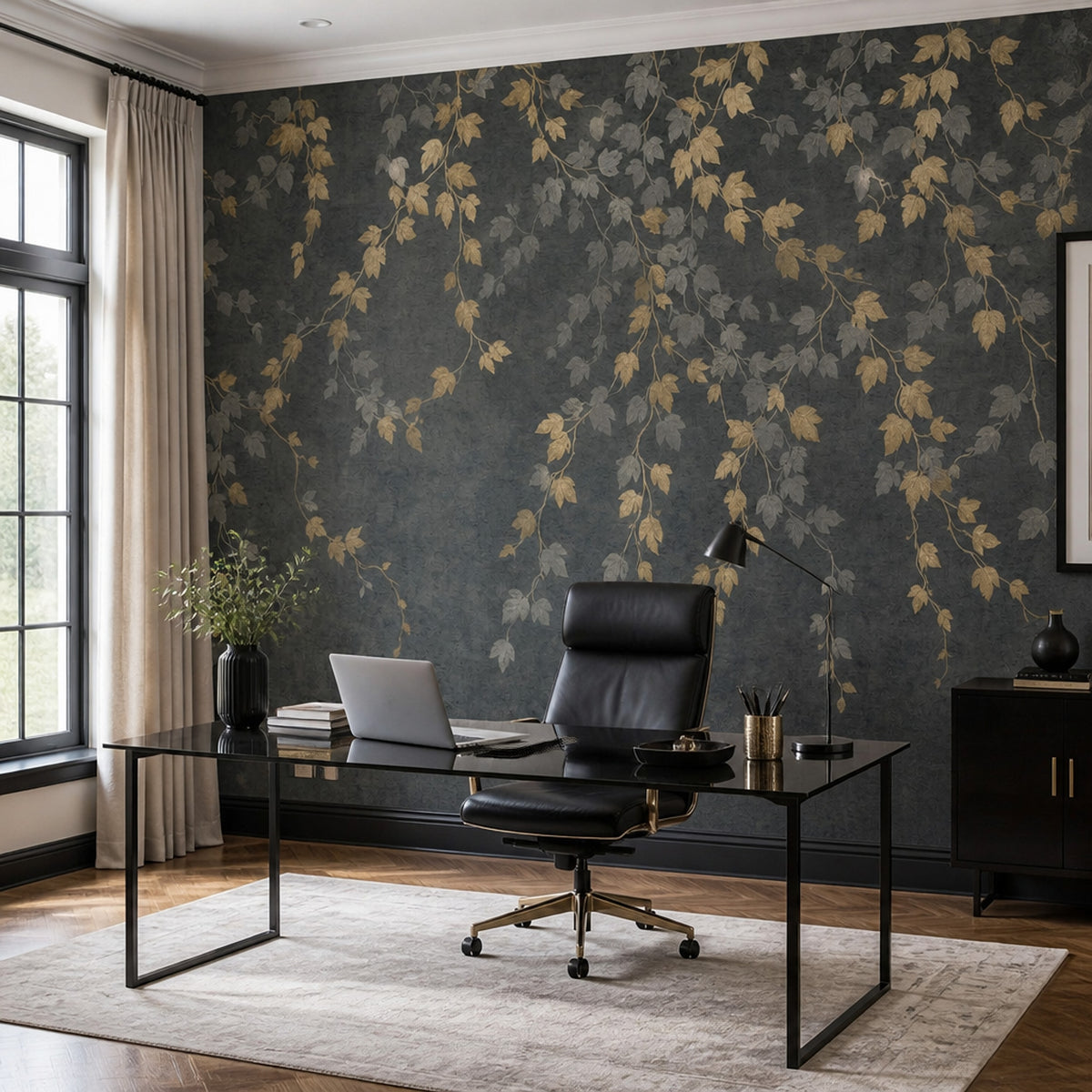 Concrete Texture Wallpaper Dark Floral Removable Wall Decor
