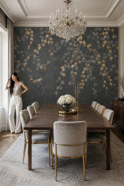 Concrete Texture Wallpaper Dark Floral Removable Wall Decor