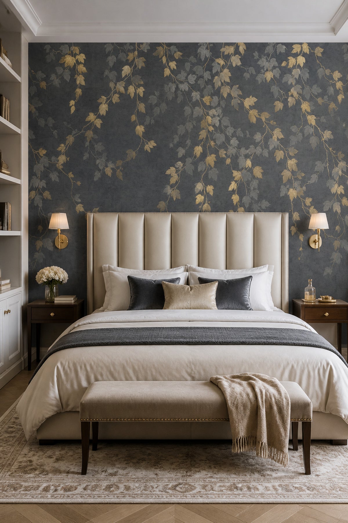 Concrete Texture Wallpaper Dark Floral Removable Wall Decor