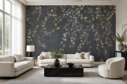Concrete Texture Wallpaper Dark Floral Removable Wall Decor