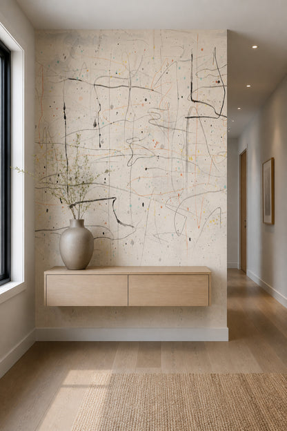 Paint Splatter Wallpaper Scribble Lines Cream Background Removable Wall Decor