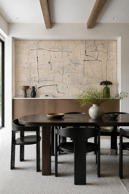 Paint Splatter Wallpaper Scribble Lines Cream Background Removable Wall Decor