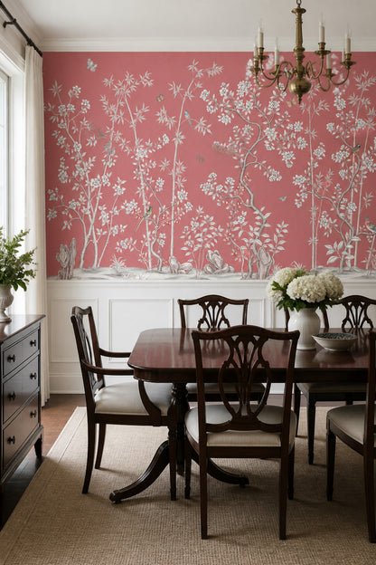 Chinoiserie Wallpaper Pink Removable Floral Wall Decor