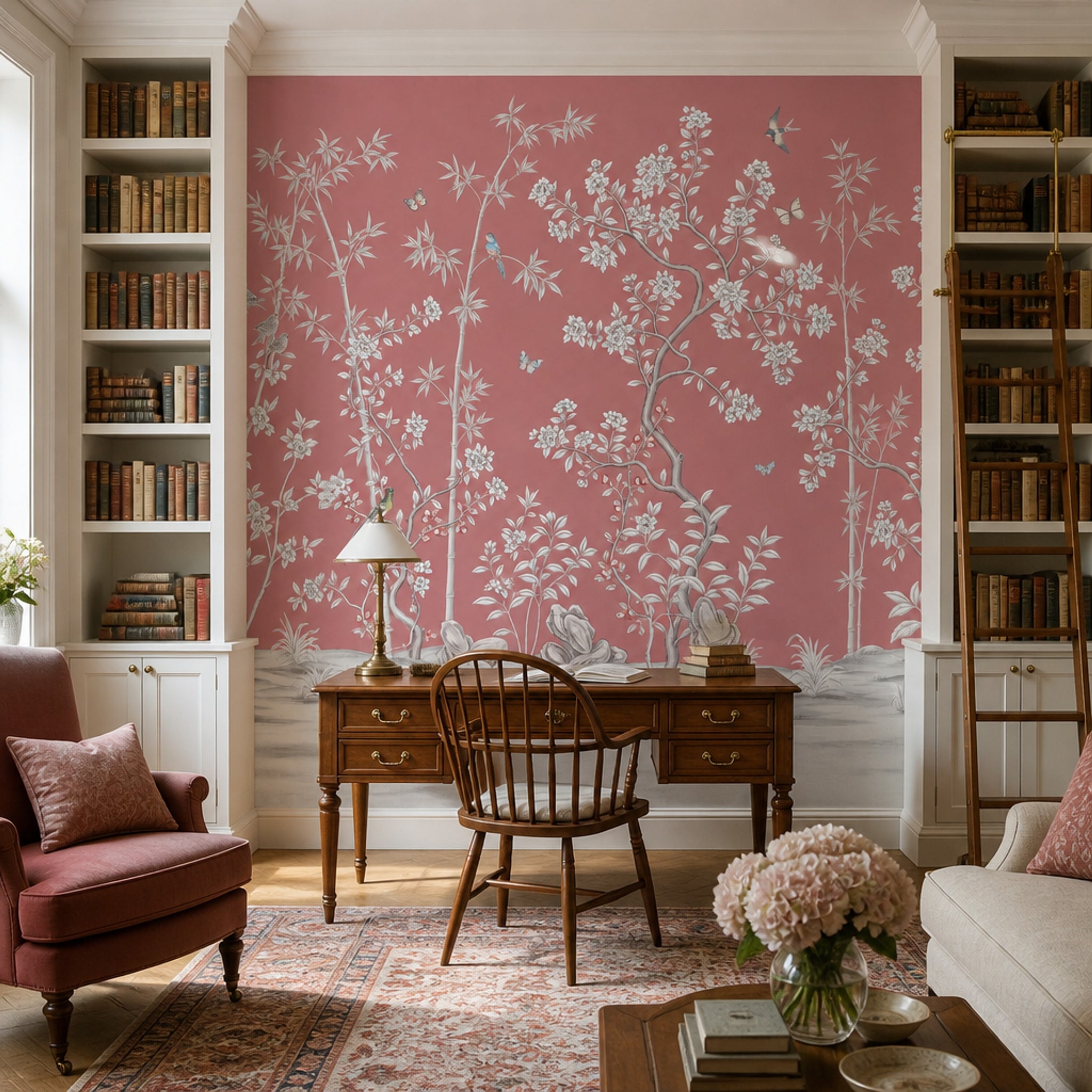 Chinoiserie Wallpaper Pink Removable Floral Wall Decor