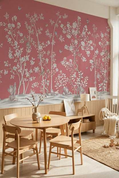 Chinoiserie Wallpaper Pink Removable Floral Wall Decor