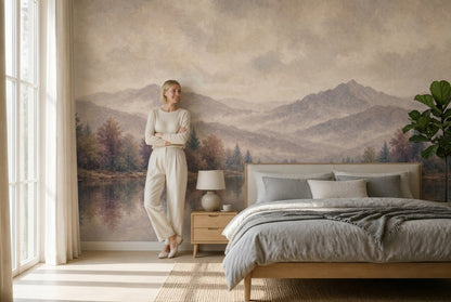 Cloudy Sky Wallpaper Misty Valley Mountain Removable Wall Decor