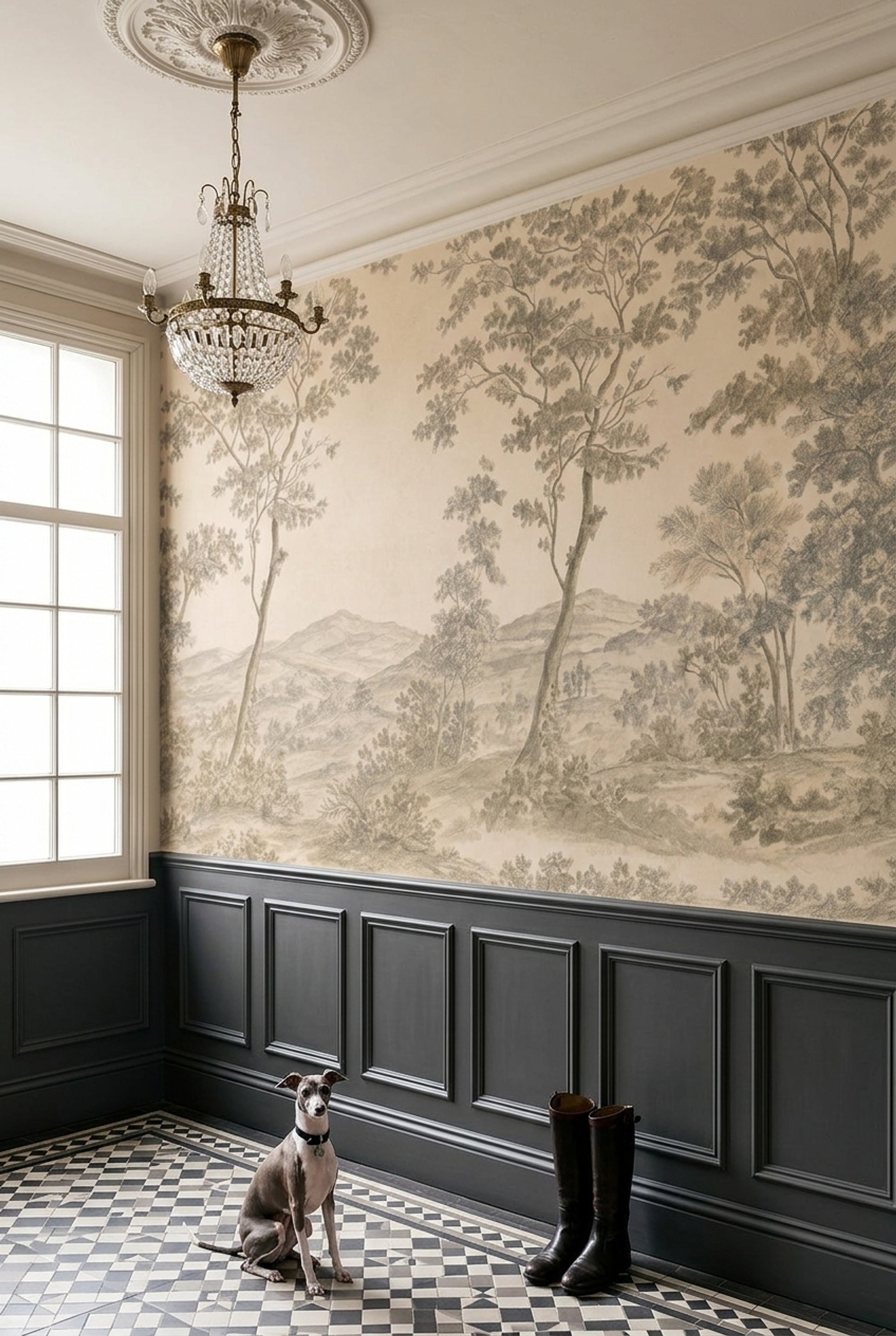 Pastoral Landscape Wallpaper Toile French Country Removable Wall Decor