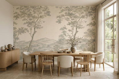Pastoral Landscape Wallpaper Toile French Country Removable Wall Decor