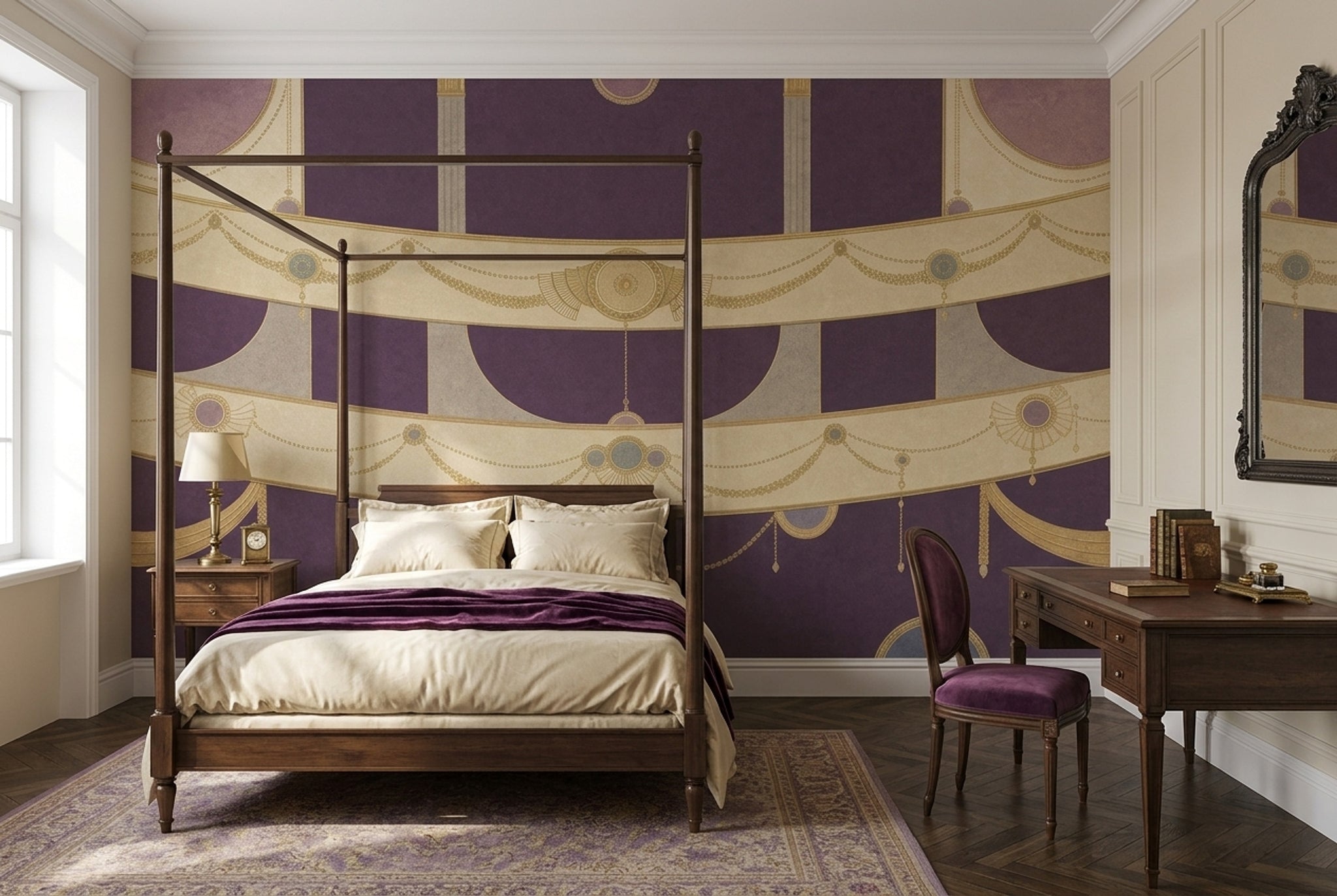 Purple Background Wallpaper Textured Removable Ornate Wall Decor