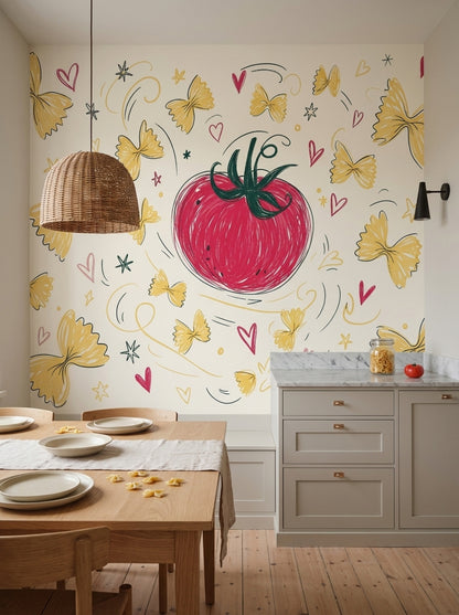 Farfalle Wallpaper Tomato Italian Wall Mural