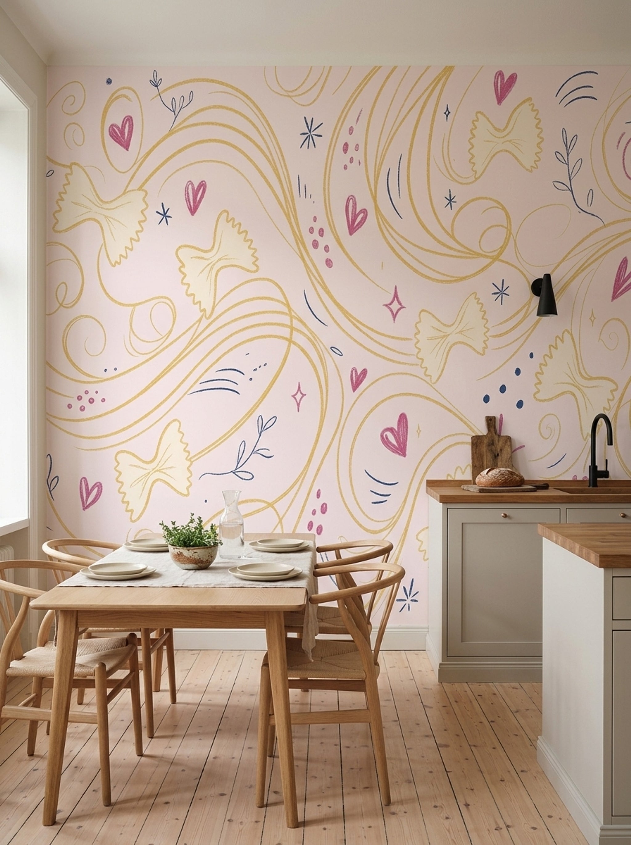 Gold Swirls Wallpaper Hearts Doodle Removable Wall Decor