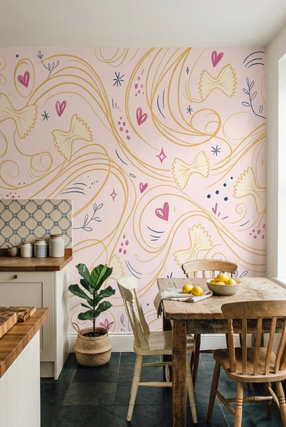 Gold Swirls Wallpaper Hearts Doodle Removable Wall Decor