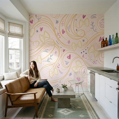 Gold Swirls Wallpaper Hearts Doodle Removable Wall Decor
