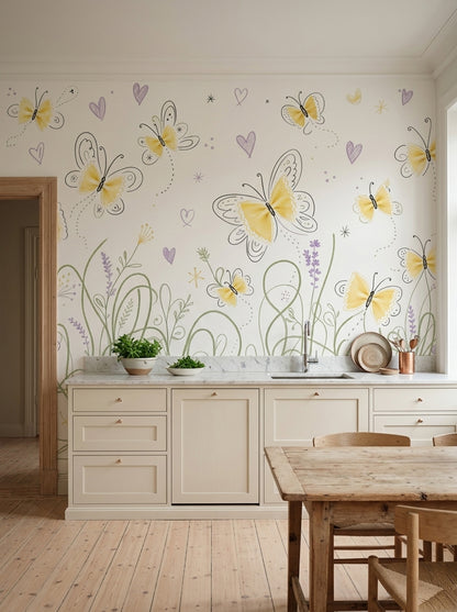 White Background Wallpaper Pastel Removable Doodle Wall Decor