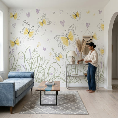 White Background Wallpaper Pastel Removable Doodle Wall Decor