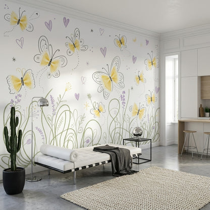 White Background Wallpaper Pastel Removable Doodle Wall Decor
