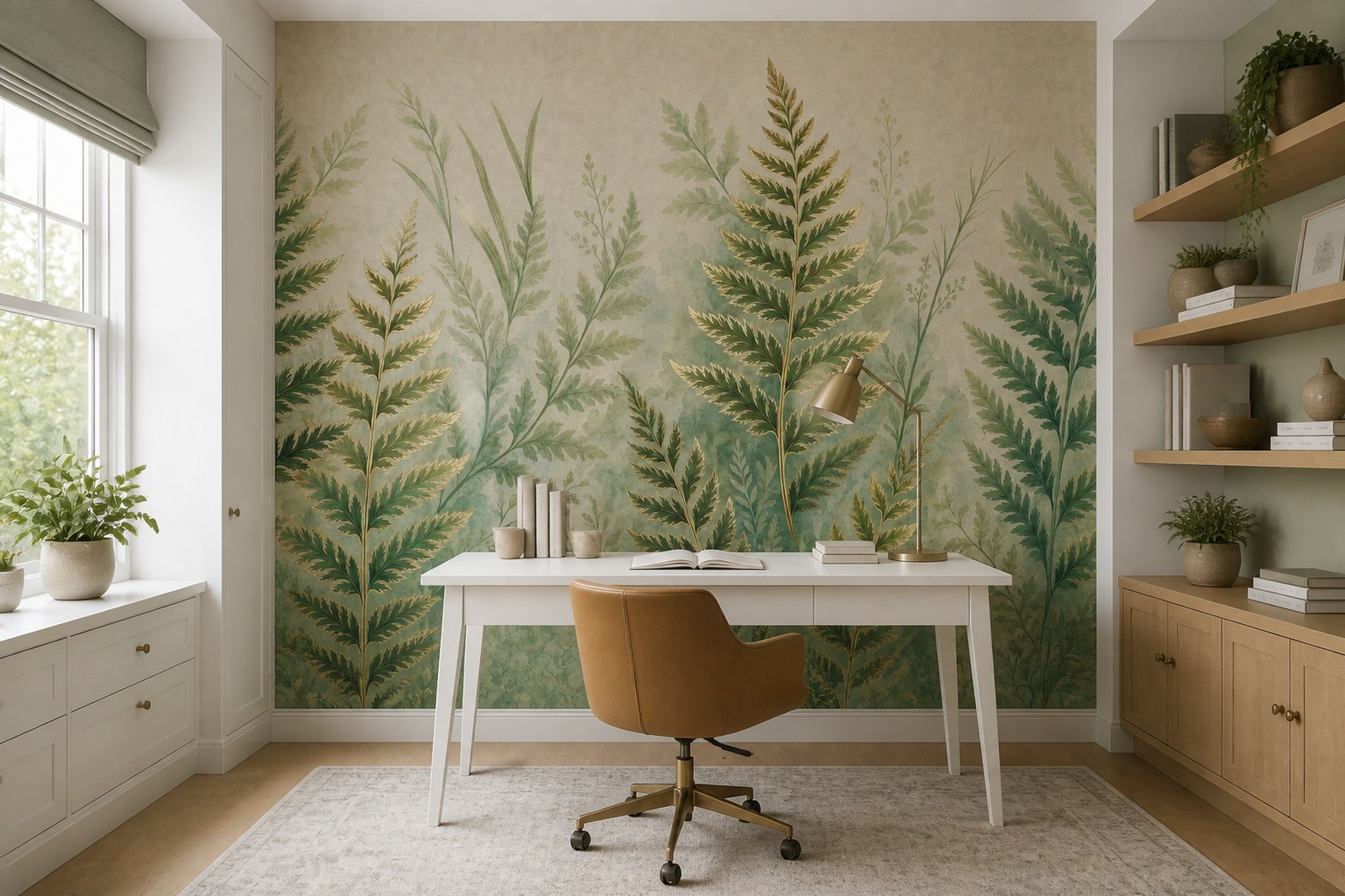 Muted Green Wallpaper Botanical Watercolor Wall Mural