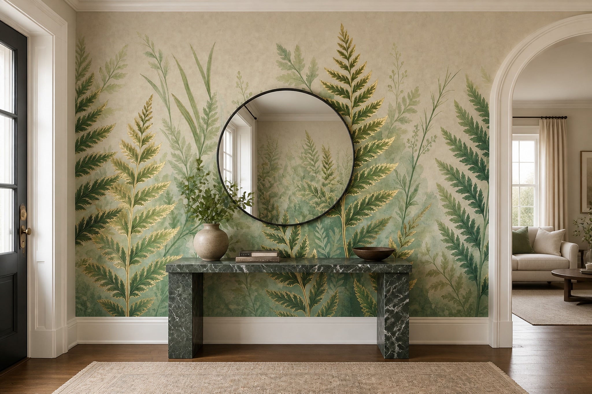 Muted Green Wallpaper Botanical Watercolor Wall Mural