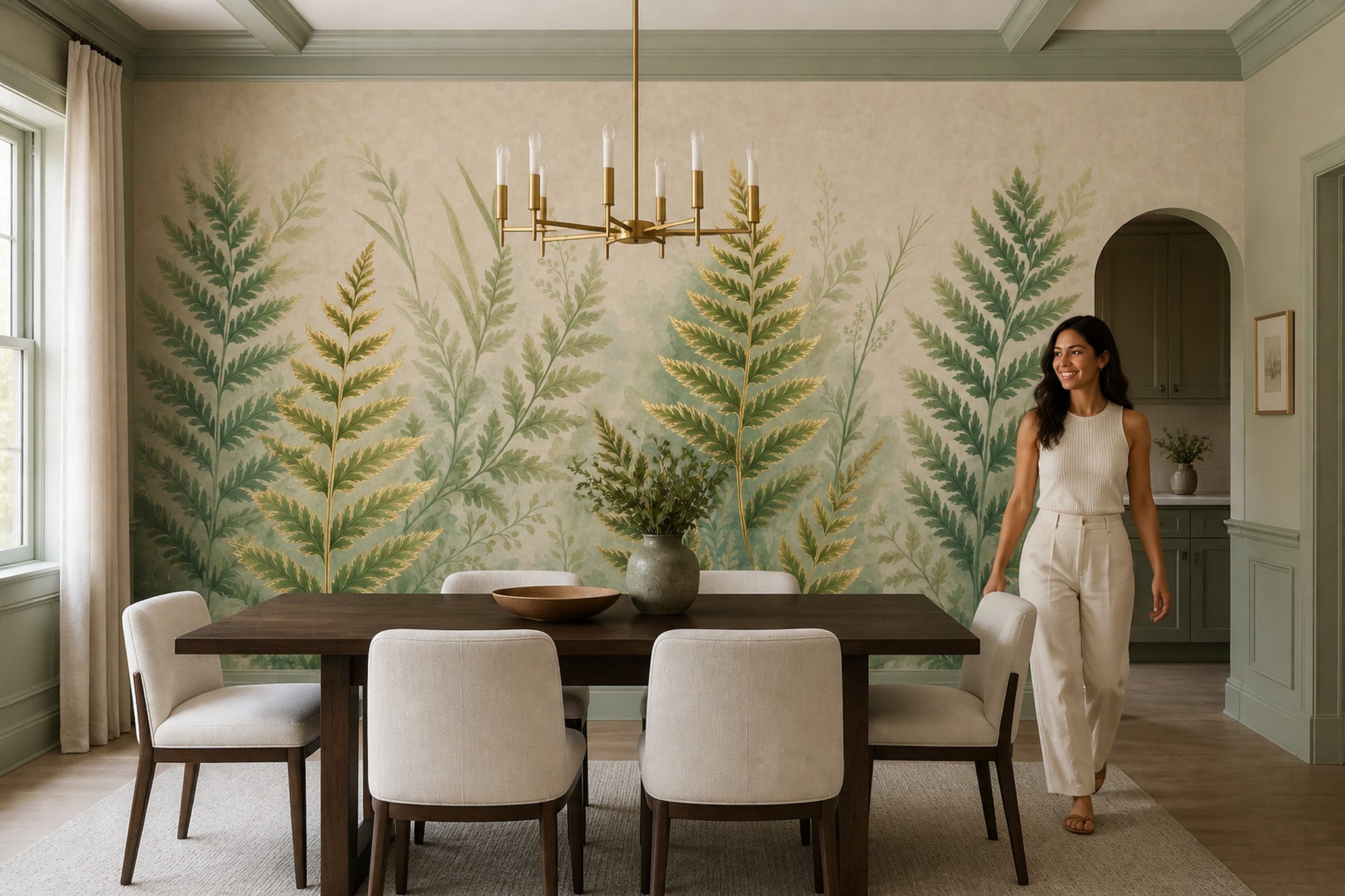 Muted Green Wallpaper Botanical Watercolor Wall Mural