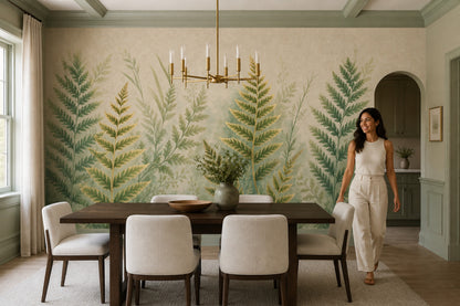 Muted Green Wallpaper Botanical Watercolor Wall Mural