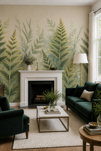 Muted Green Wallpaper Botanical Watercolor Wall Mural