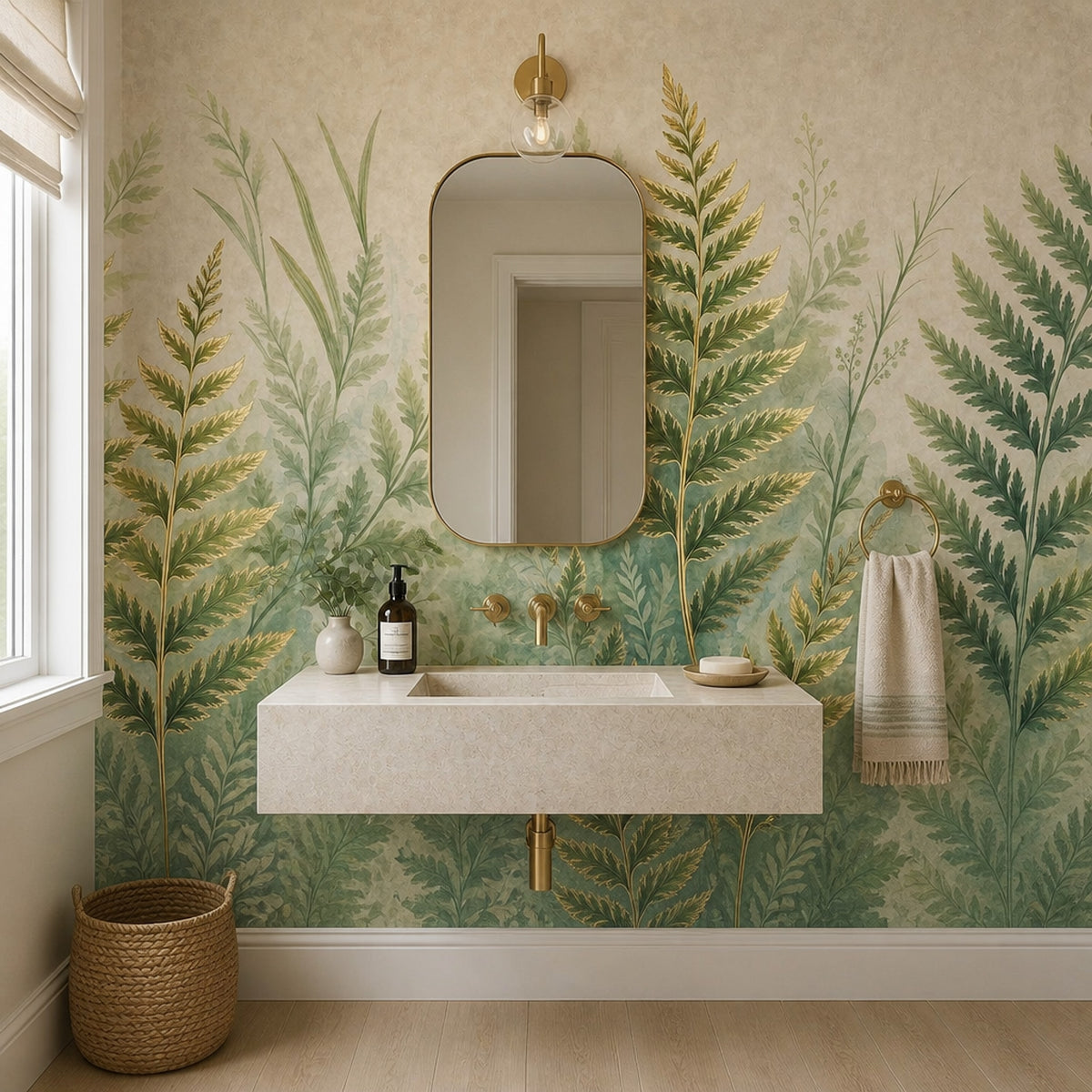 Muted Green Wallpaper Botanical Watercolor Wall Mural