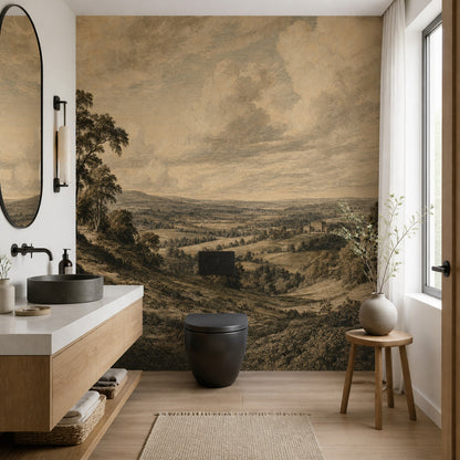 Vintage Landscape Wallpaper Pastoral Countryside Engraved Wall Mural