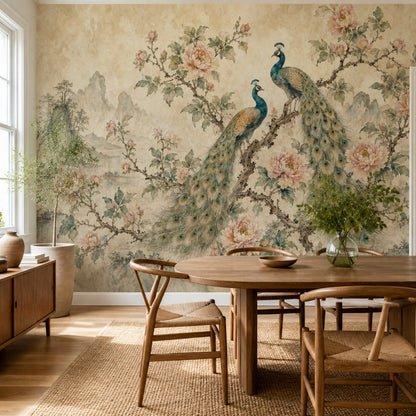 Chinoiserie Wallpaper Peacocks Peonies Wall Mural